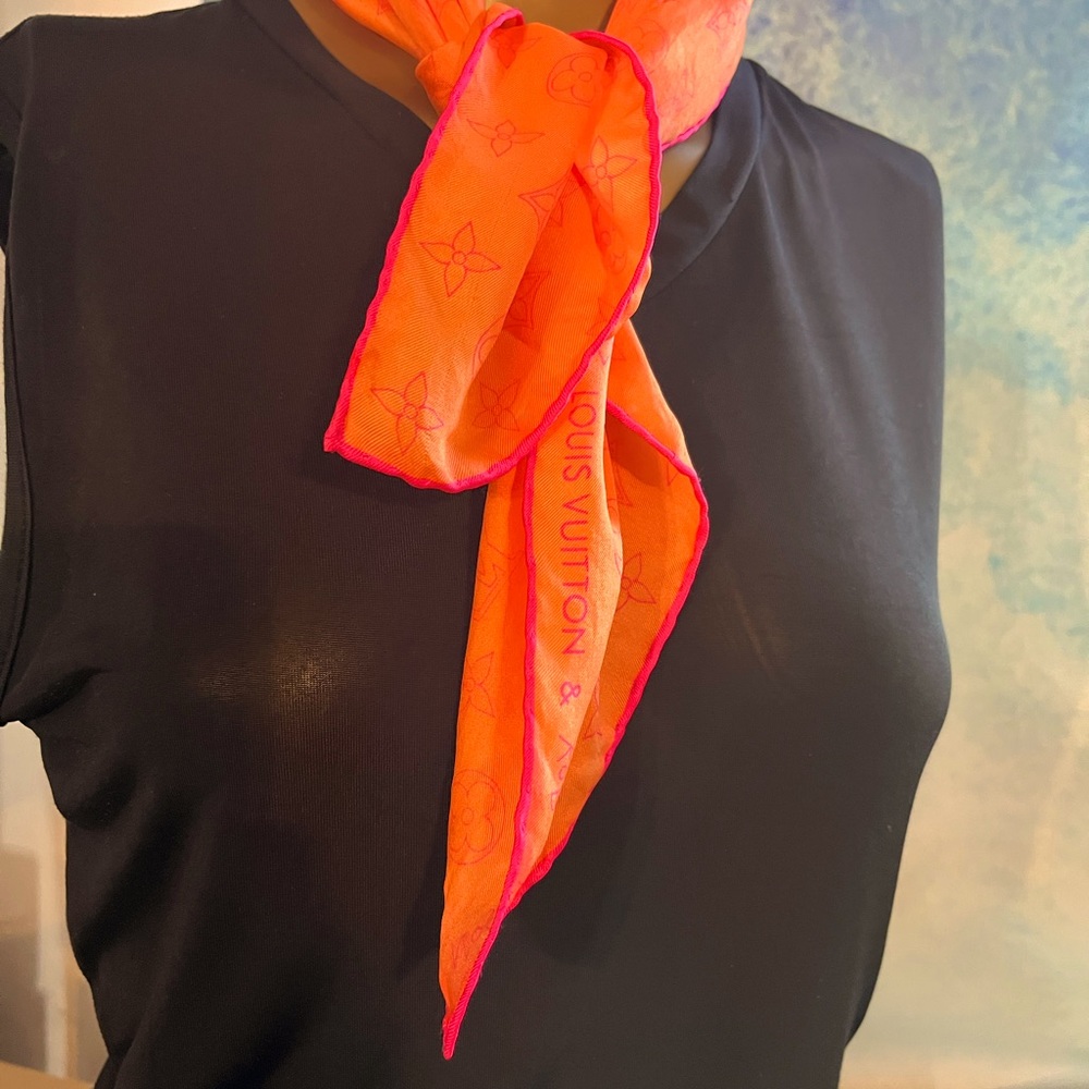 Authentic Louis Vuitton + Robert Wilson Orange Pink Silk Scarf